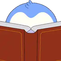 a penguin is reading a book with its head sticking out