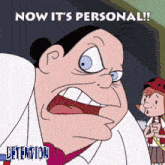 a cartoon character with the words now it 's personal behind him