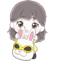 a cartoon of a girl holding a white rabbit