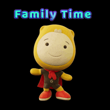 a cartoon character with a cape and the words family time behind him