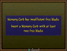 a screen that says memory card has insufficient free blocks insert a memory card with at least two free blocks and cancel