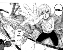 a black and white drawing of a boy reaching out towards a person .