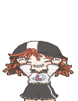 a cartoon drawing of a girl with red hair wearing a ld shirt