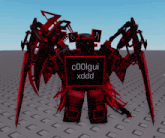 a red robot with a sign that says coolgui xddd