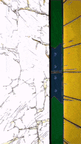 a drawing of a cracked wall with a green and yellow border
