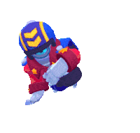 a cartoon character is doing a handstand with a blue and yellow costume .
