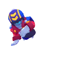 a cartoon character is doing a handstand with a blue and yellow costume .
