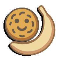 a cartoon drawing of a cookie and a banana with a smiley face on it