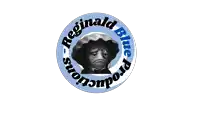 a logo for reginald blue productions shows a fish wearing a hat