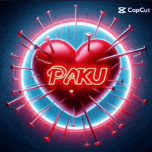 a picture of a heart with nails sticking out of it that says paku