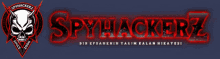 a logo for spyhackerz with a skull in the center
