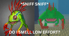 a picture of a frog next to a picture of a shark that says sniff sniff