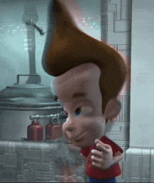 a cartoon character named jimmy neutron is standing in front of a stove