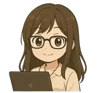 a cartoon drawing of a girl wearing glasses using a laptop