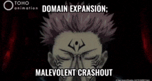 a toho animation domain expansion poster with malevolent crashout written on it
