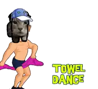a cartoon of a shirtless man holding a towel with the words towel dance below him