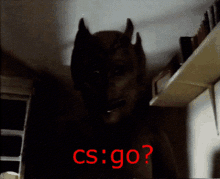 a shadow of a person with the words cs go written in red