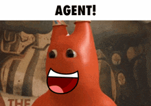 a cartoon character with a big smile and the words agent above it