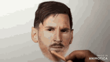 a drawing of a man 's face with the words made in animotica below it