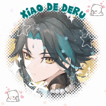 a picture of xiao de deru is surrounded by stars