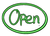 a green neon sign that says open on it
