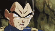 a close up of a dragon ball z character making a funny face .