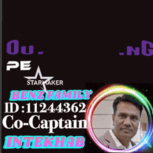 a picture of a man in a circle with the words benz family co-captain interkhar