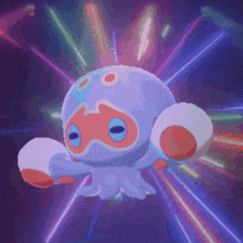 a cartoon octopus is surrounded by glowing lights in a purple background