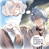 a drawing of a boy and a girl with a thought bubble that says phaion