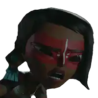 a cartoon character with a red and white face paint