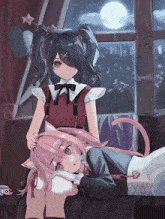 a drawing of a girl with pigtails and a girl with a cat ear