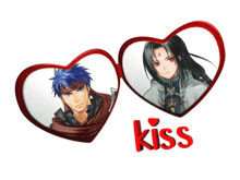 a picture of a man and a woman with the word kiss underneath