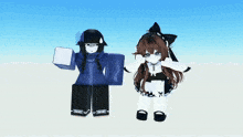 a girl in a maid outfit is standing next to another girl