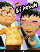 two cartoon characters wearing glasses and the words di hoban on the bottom