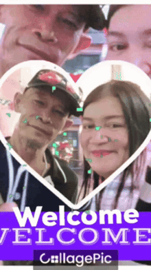 a picture of a man and a woman with the words welcome welcome collagepic