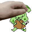 a hand is reaching out towards a cartoon character holding a brush .