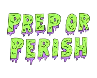 the word perish is written in green and purple
