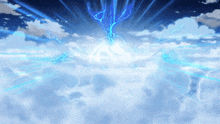 a blue lightning bolt is coming out of the clouds in the sky