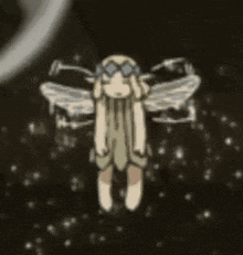 a cartoon character with wings is floating in the air .