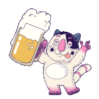 a cat is holding a mug of beer in its paws
