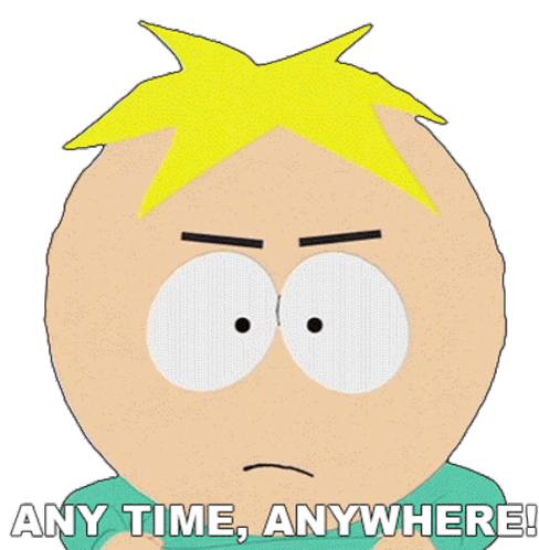 Any Time Anywhere Butters Sticker - Any Time Anywhere Butters South Park Stickers