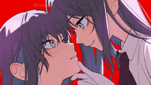a drawing of two anime characters with a red background and the word rise on the bottom right corner