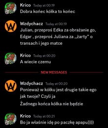 a screenshot of a conversation between krico and wzdychachz