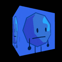 a pixel art of a blue object with a face on it