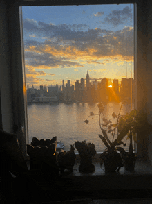 a view of the city skyline from a window