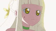 a drawing of a girl with a green choker on her neck
