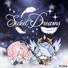 a poster that says sweet dreams with two anime characters