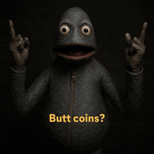 a cartoon character with the words butt coins written on the bottom