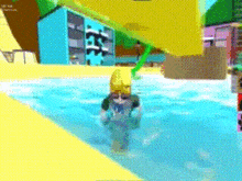 a cartoon character is swimming in a pool wearing goggles