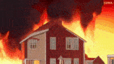 a cartoon drawing of a house on fire with luma written in the corner